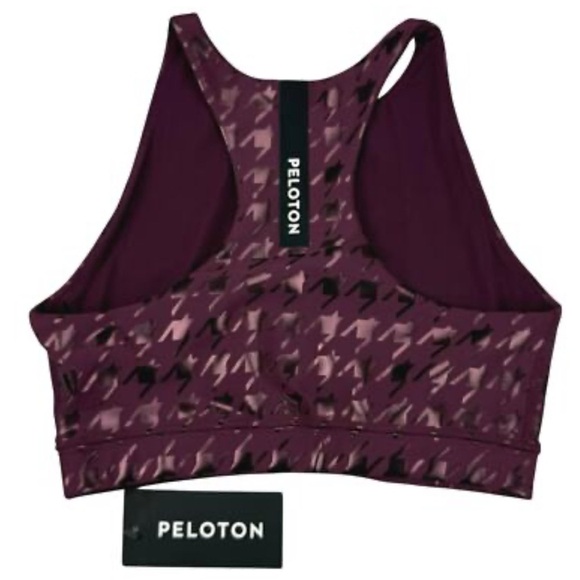PELOTON Show Up Foil Houndstooth High Neck Bra Sz XS Plum - Picture 6 of 7